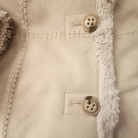 JONES NEW YORK Winter Hip-Length Off-White Hooded Coat Faux Suede & Fur Sz S - Picture 10 of 15